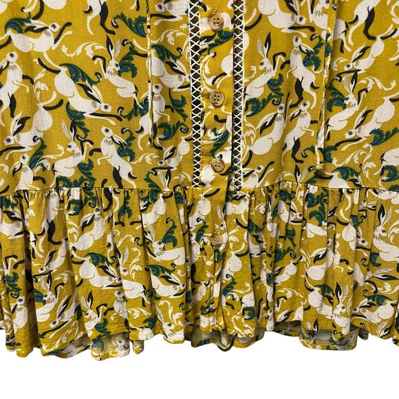 Maeve by Anthropologie Janie Flounced Peasant Blouse Yellow Rabbit Print Size 4 - Picture 4 of 8